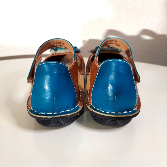 L'artiste Caicos Spring Step Turquoise & Brown Leather Mary Jane Flat Shoes - Picture 3 of 14